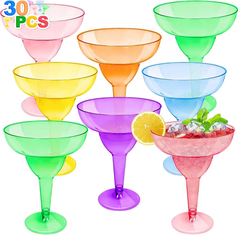 30 Pack Plastic Margarita Glasses 12 oz Disposable Neon Cocktail Cups