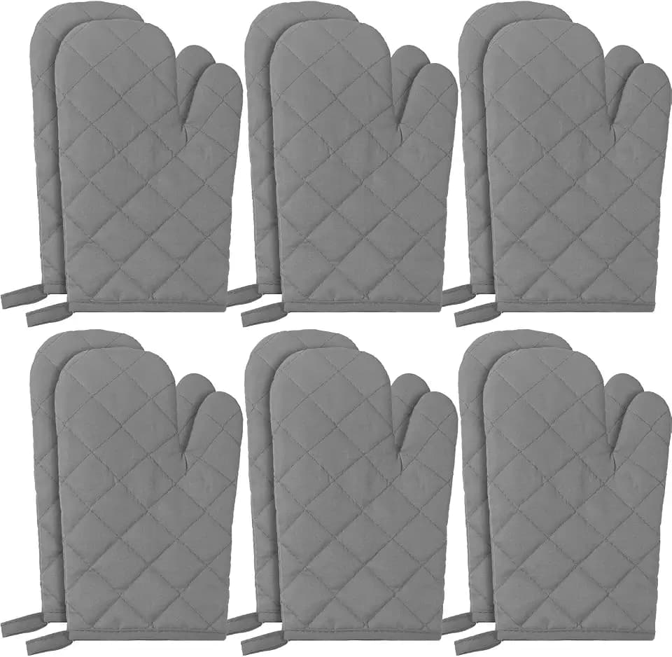 6 Pairs Heat Resistant Oven Mitts Kitchen Oven Gloves 11 Inch Long Quilted Cotton Polyester Kitchen Gloves for Cooking, Baking, Grilling BBQ (Grey)