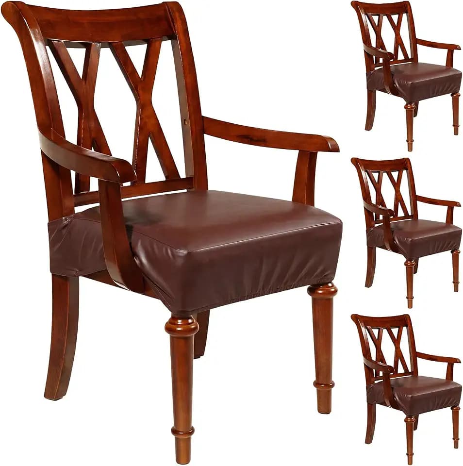 Havawish 4 Pcs PU Leather Dining Chair Covers with Arms Waterproof, Coffee