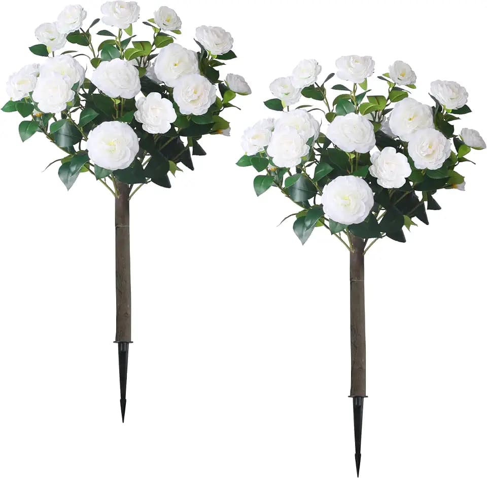 Sunnyglade 35.5" Set of 2 Artificial Camellia Tree White Flowers Outdoor