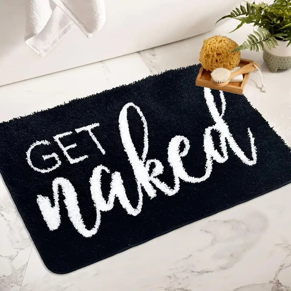 Get Naked Bathroom Rugs - Funny Bath Mats for Bathroom Non Slip Floor Decor Water Absorbent Bath Rugs for Sink Bathtub and Shower Black and White 20" x 32"