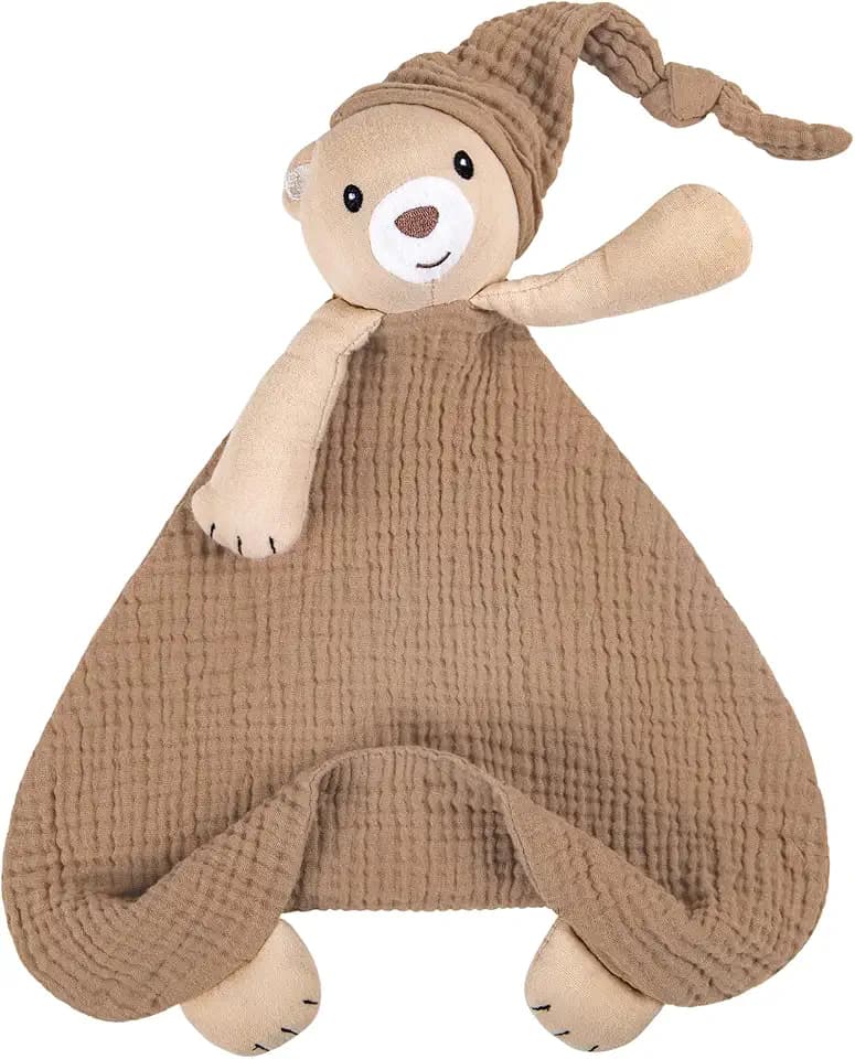lulumoon Muslin Baby Security Blanket: Soft Bear Lovey for Self-Soothe
