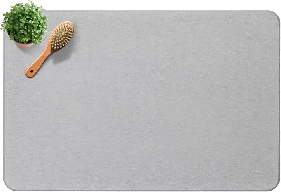 Premium Quick Dry Diatomite Stone Bath Mat, 23.6" x 15.4" Light Gray