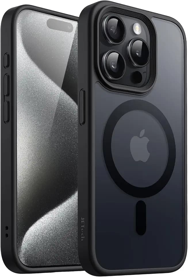 JETech Matte Magnetische Hülle für iPhone 15 Pro, Schwarz