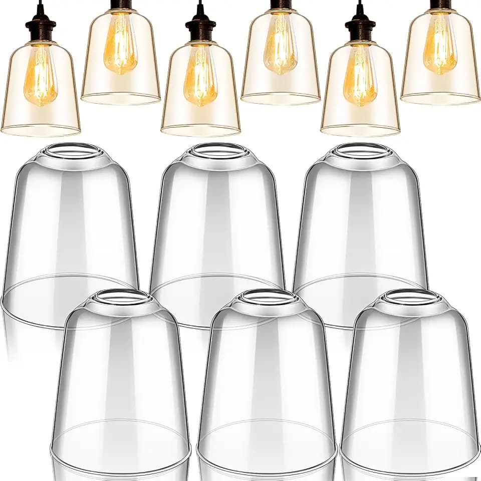 Riakrum 6 Pcs Clear Glass Shade 5" Dia 5.67" High 1.65" Fitter Light Cover Shade Ceiling Fan Light Covers High Transmittance Glass Globes for Light Fixtures Replacement Pendant Chandelier (Classic)