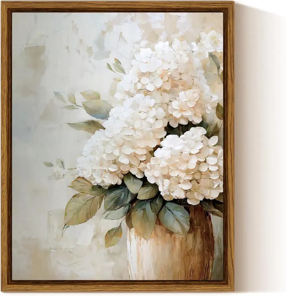 InSimSea Framed Canvas Wall Art Vintage Flower Wall Pictures Room Decor Aesthetic Hydrangea Small Prints Desk Shelf Decor Floral Paintings Farmhouse Artwork for Bedroom Bathroom Office Kitchen 8x10in