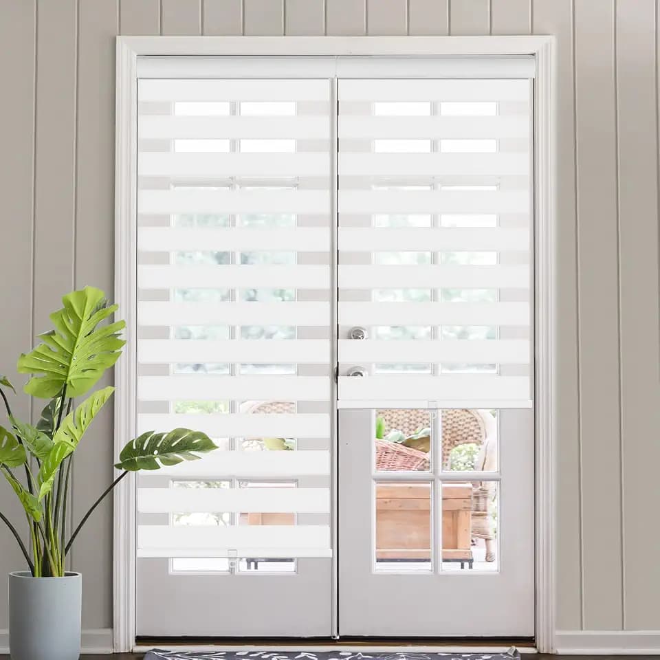SEEYE Cordless Zebra Blinds for Windows, 60% Shading Zebra Shades, Free-Stop French Door Blind Window Shades, Dual Layer Light Filtering Roller Shades for Day and Night, 30" W x 72" H, Linen White