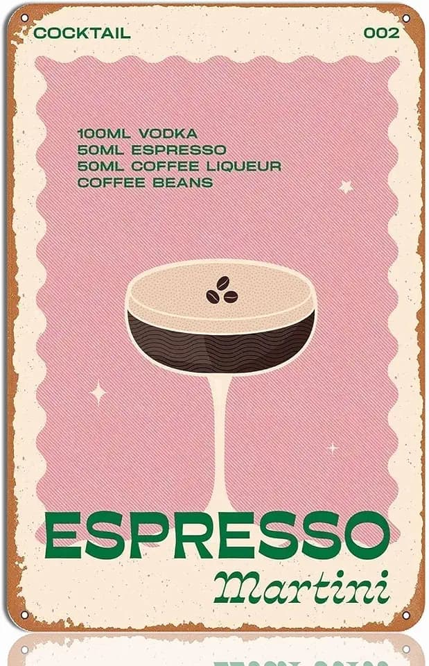Espresso Martini Wall Art - Retro Cocktail Metal Sign for Home Bar Decor, Espresso Martini Gifts, Kitchen or Lounge Martini Art, 8"x12" Bar Sign
