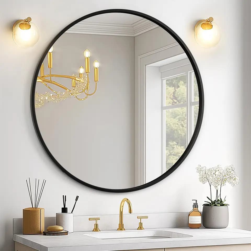 USHOWER 24 Inch Black Round Mirror for Over Sink