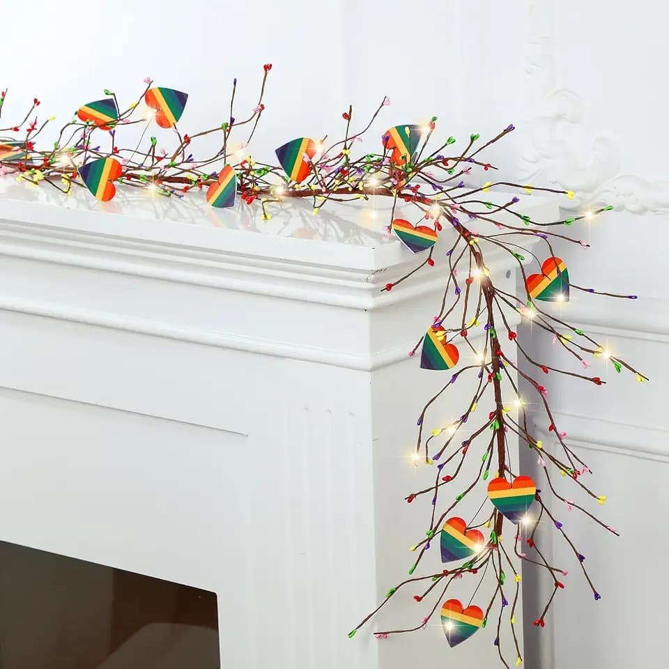 4.5FT Rainbow Pride Garland with LED Lights, LGBT Flag Vine Decor