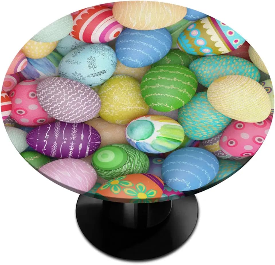 Pardick Colorful Eggs Easter Round Fitted Tablecloth Easter Round Table Cover with Elastic Edge Waterproof Wipeable Polyester Circle Table Cloths for Party Patio Holiday Decor Fit for 45"-50" Table
