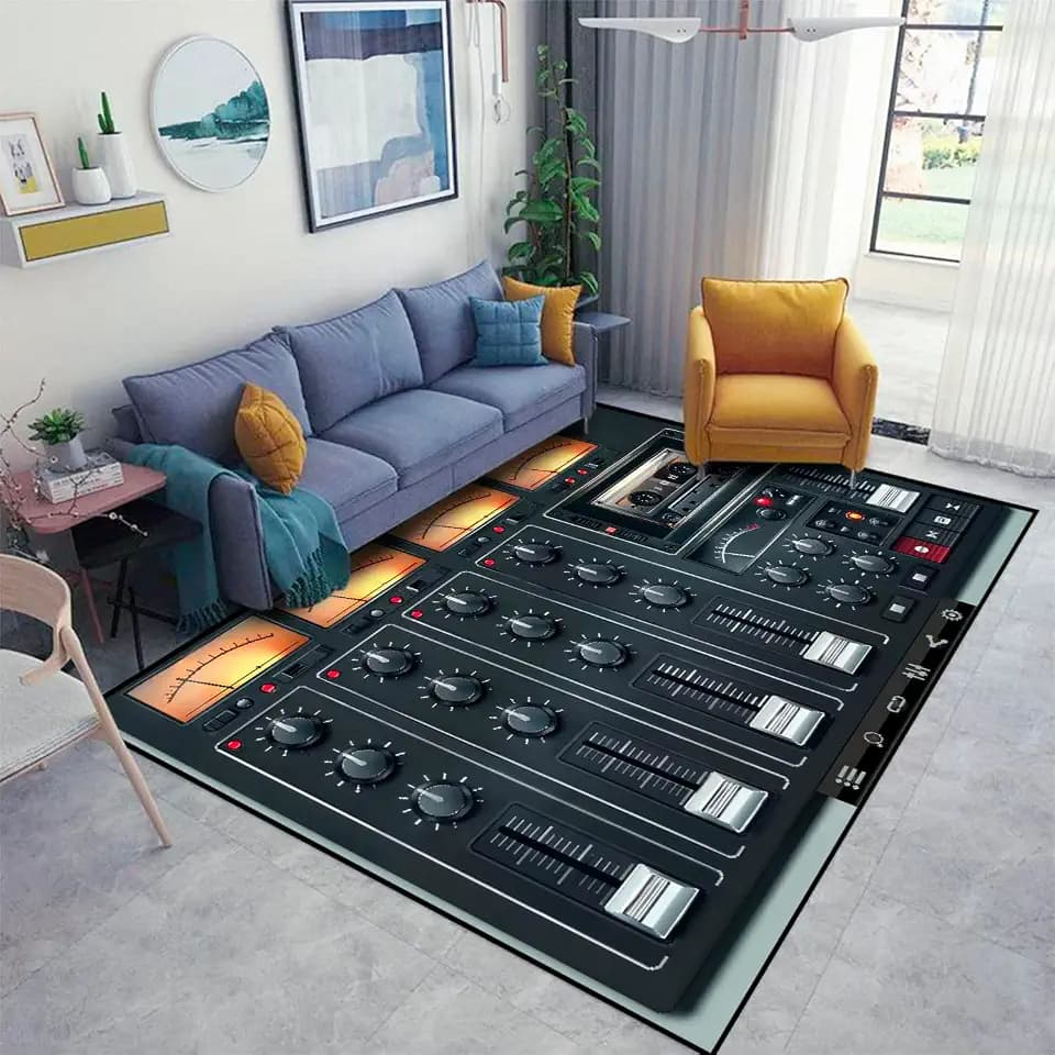 Vector Portable Recording Studio Template with Icons Area Rugs Floor Mat Non Slip Throw Rugs Soft Door Mat Nursery Carpet for Living Room Home Indoor Outdoor Runner Rugs Yoga Mat