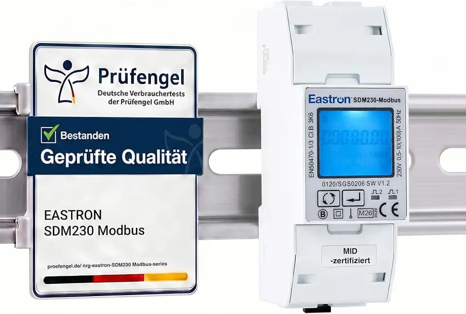 SDM230 Modbus RS485 Einphasiger Energiezähler, Stromverbrauchsmonitor, 100 Ampere kWh, DIN-Schienen-Leistungsmesser, Modbus RS485 RTU mit Hintergrundbeleuchtung, MID-zertifiziert