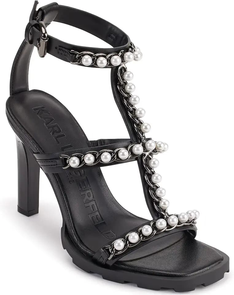 Karl Lagerfeld Paris Women's Midge T-strap Studded Heel Sandal