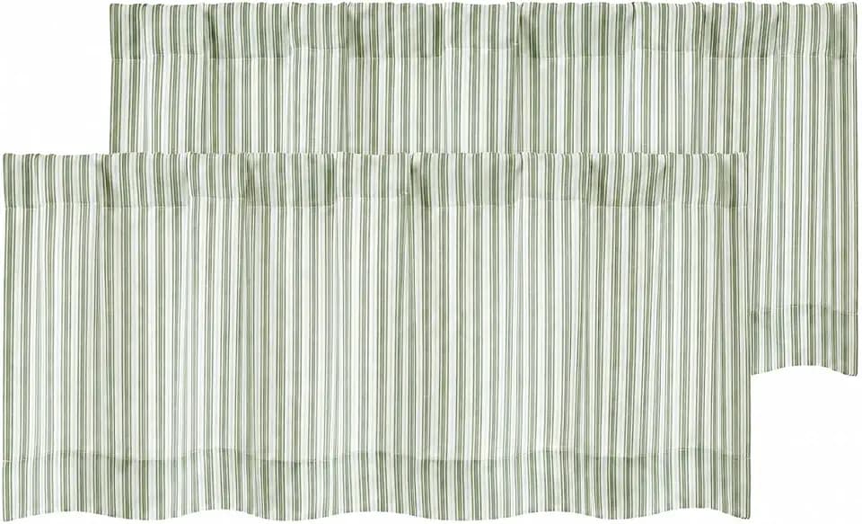 Chyhomenyc Striped Valances for Windows 14 inch, Sage Green, 2 Pieces