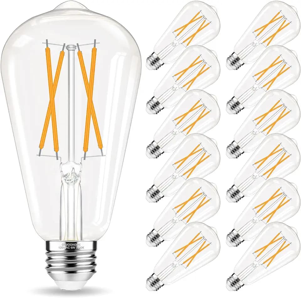GvvooHome Edison Bulbs 60 watt LED, Vintage Light Bulbs Non-Dimmable, 2700K Warm White, ST58 E26 LED Bulb, 90+ CRI, E26 Medium Base, Clear Glass, 12 Pack