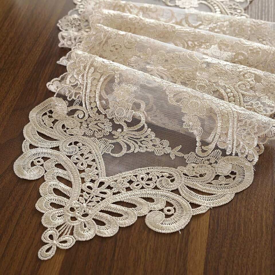 ARTABLE Champagne Lace Table Runner Macrame Dresser Scarf 10 x 47 Inch