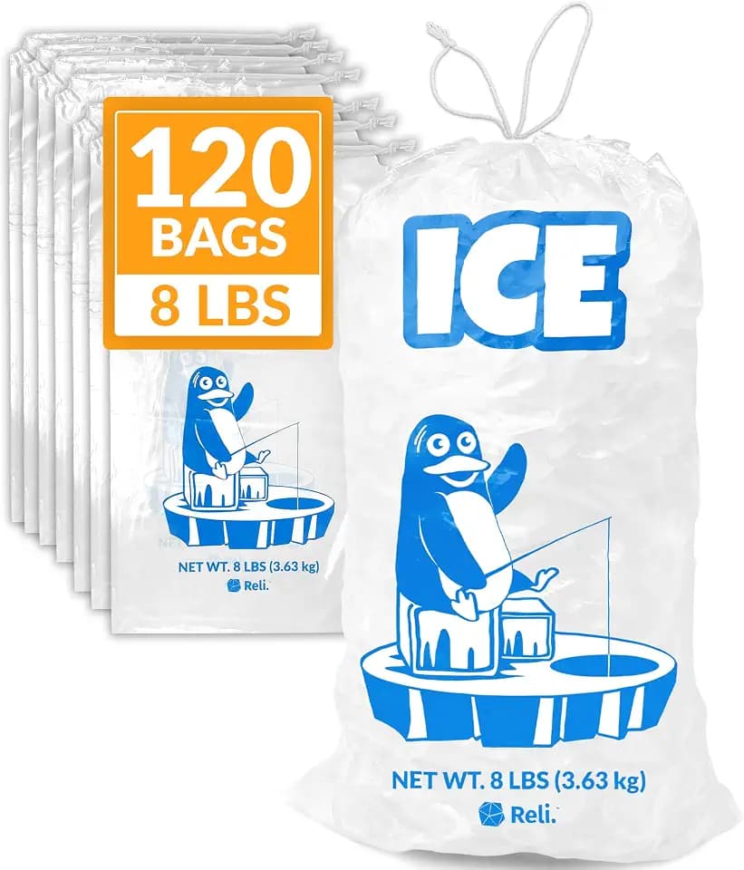 Reli. Plastic Ice Bags 8lb (120 Pack Bulk) Cotton Drawstring | 11"x19"