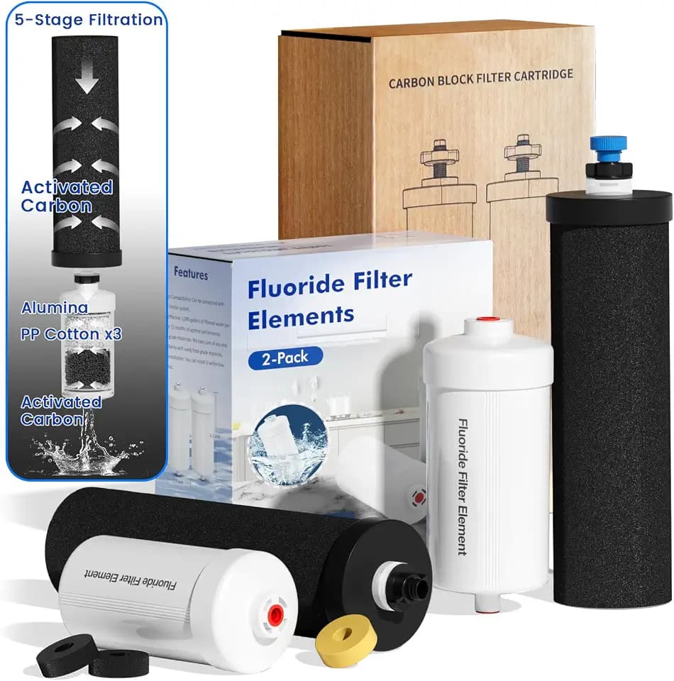 Gravity Water Filter Replacement for Berlkey BB9-2 Black Filters & PF-2 Fluoride Filters, 7-Stage Filtration, NSF 42 & 372 Certified, 4 Pack (2 Black, 2 Fluoride)