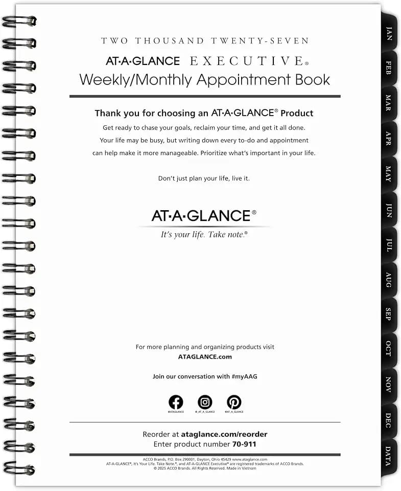 AT-A-GLANCE 2027 Weekly Monthly Padfolio Refill for 70NX8105, 8.25" x 11", Executive (709111027)