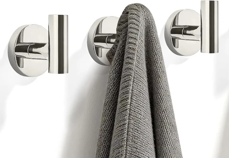 TUNNY 3 Pack Round Bathroom Towel Hooks -Polished Nickel Robe Hooks Coat Hooks Wall Hooks for Bathroom Hooks Bedroom Hooks Kitchen Hooks