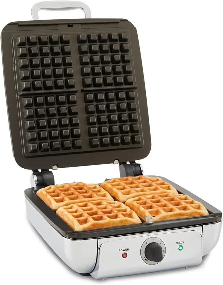 All-Clad Stainless Steel Waffle Maker 4 Section, Thick Belgium Waffle Makers, Upright Storage 1600 Watts, Nonstick, 6 Browning Levels, Dishwasher Safe