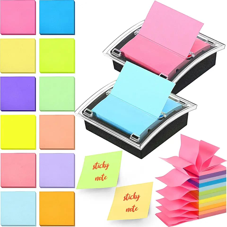 Thenshop 2 Pcs Pop Up Sticky Note Dispensers with 12Pcs 3x3 Self Stick Pads