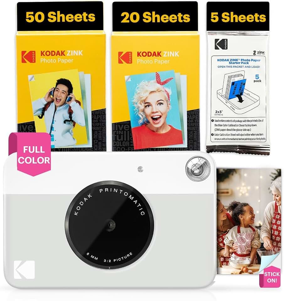 Kodak Printomatic Sofortbildkamera – 75 Blatt Paket – 5MP – Zink 2x3 Fotos – Tragbar – Grau