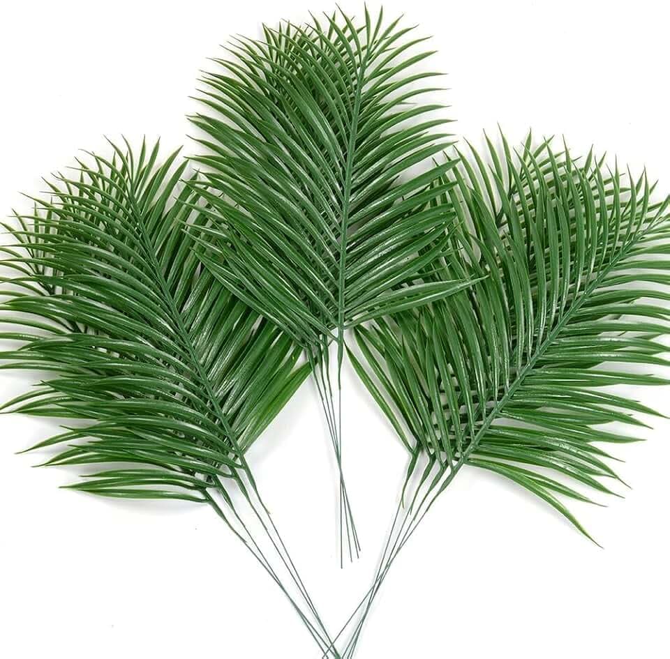 CLONG 24pcs Artificial Palm Leaves Tropical Plants Faux Fake Palm Fronds Plant (24, Green)