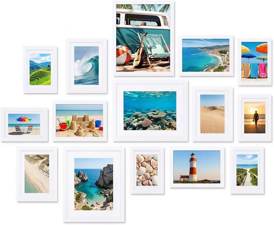 Fixwal Gallery Picture Frames Set, 15 Pack, PVC, White, 8x10, 5x7, 4x6