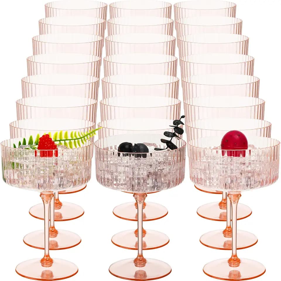 Jingmore 24 Pcs Plastic Ribbed Martini Glasses 10 oz, Champagne Powder
