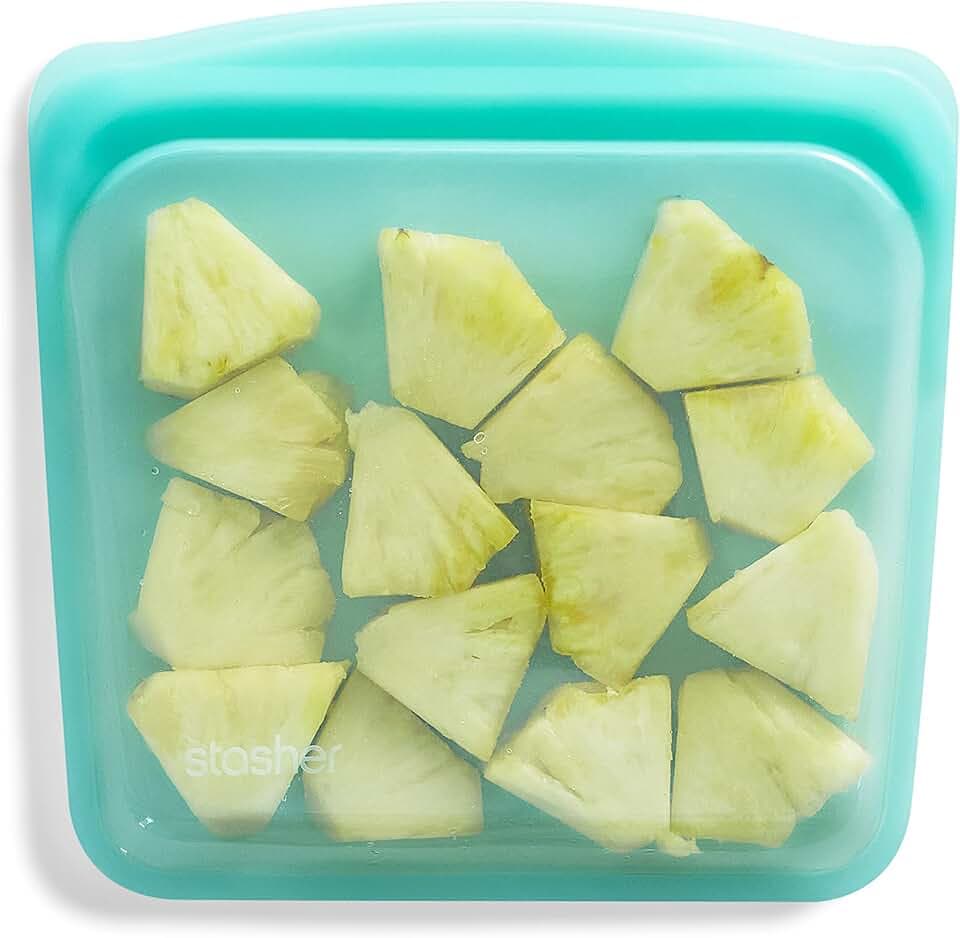 Stasher Premium Reusable Silicone Food Storage Bag, Sandwich, Aqua, 28 oz