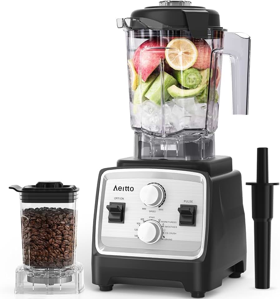 Aeitto Blenders for Kitchen with 1800W Motor, 68 Oz. Large Capacity, 2-in-1 Blender & Grinder Combo, BPA-Free Countertop Professional Blender for Smoothies, Ice Crush, Frozen Drinks, Silver