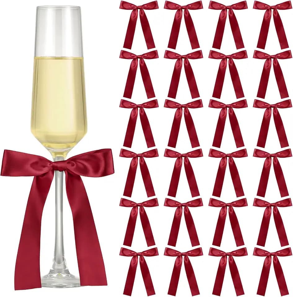 Jingmore Burgundy 24 Pack Bows for Champagne Glasses Candle Holder