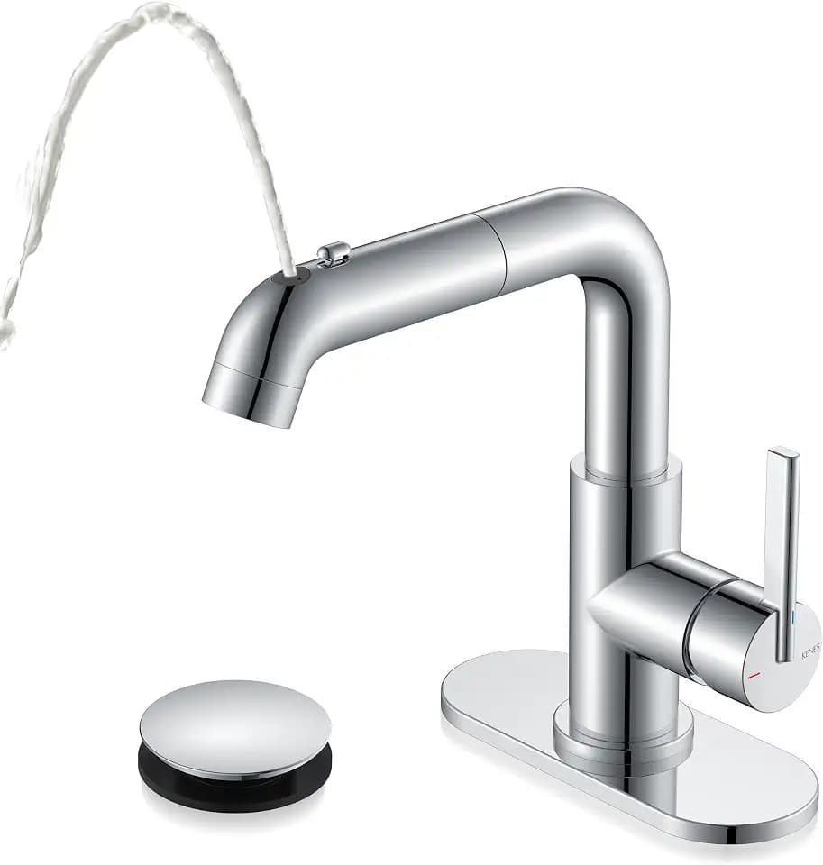 KENES Pull Down Bathroom Faucet 1 Hole, Chrome Single Handle Vanity Faucet