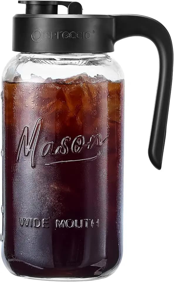 Mason Jar Pitcher, 64 oz (2 quart), Glass Pitcher with Lid