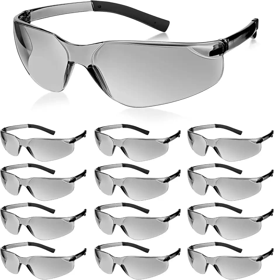 12 Pack Safety Glasses Bulk for Men Women, Tinted Safety Glasses, Gray
