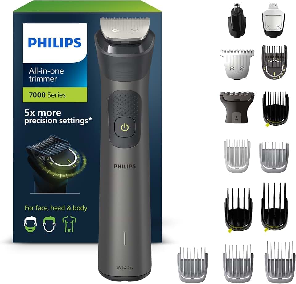 Philips Multigroom 7000 für Herren, All-in-One-Trimmer, elektrischer 15-in-1 Barttrimmer und Haarschneider für Gesicht, Kopf und Körper - 26 Längeneinstellungen (0.5-20 mm) (MG7950/15)