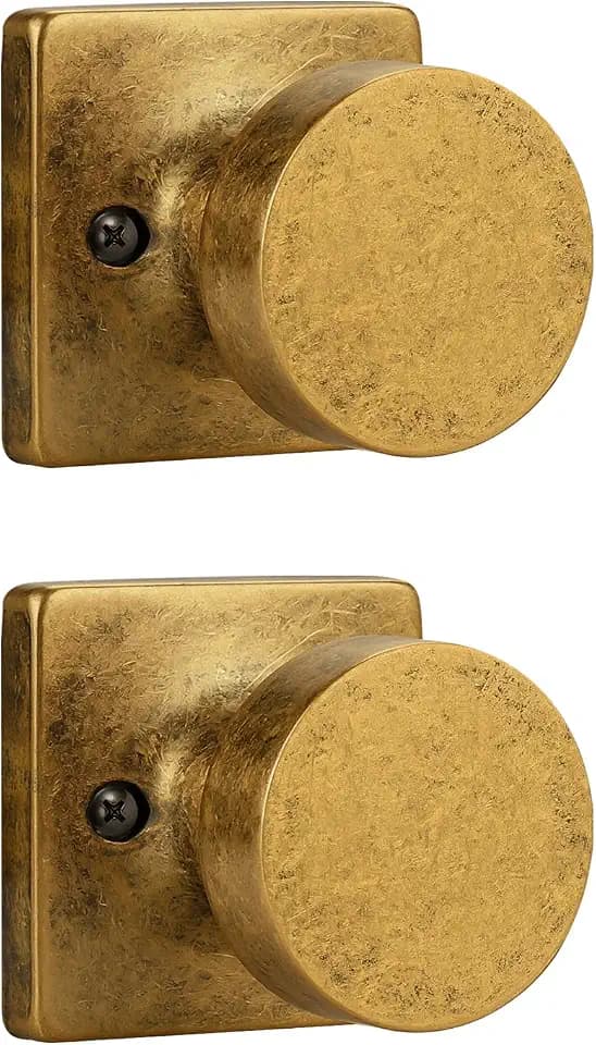 Tinewa 2 Pack Aged Brass Non-Turning Interior Push/Pull Door Knob, Interior Single Side Door Handle, Inactive Half Dummy Door Knob for Closet and Pantry, Square Rose