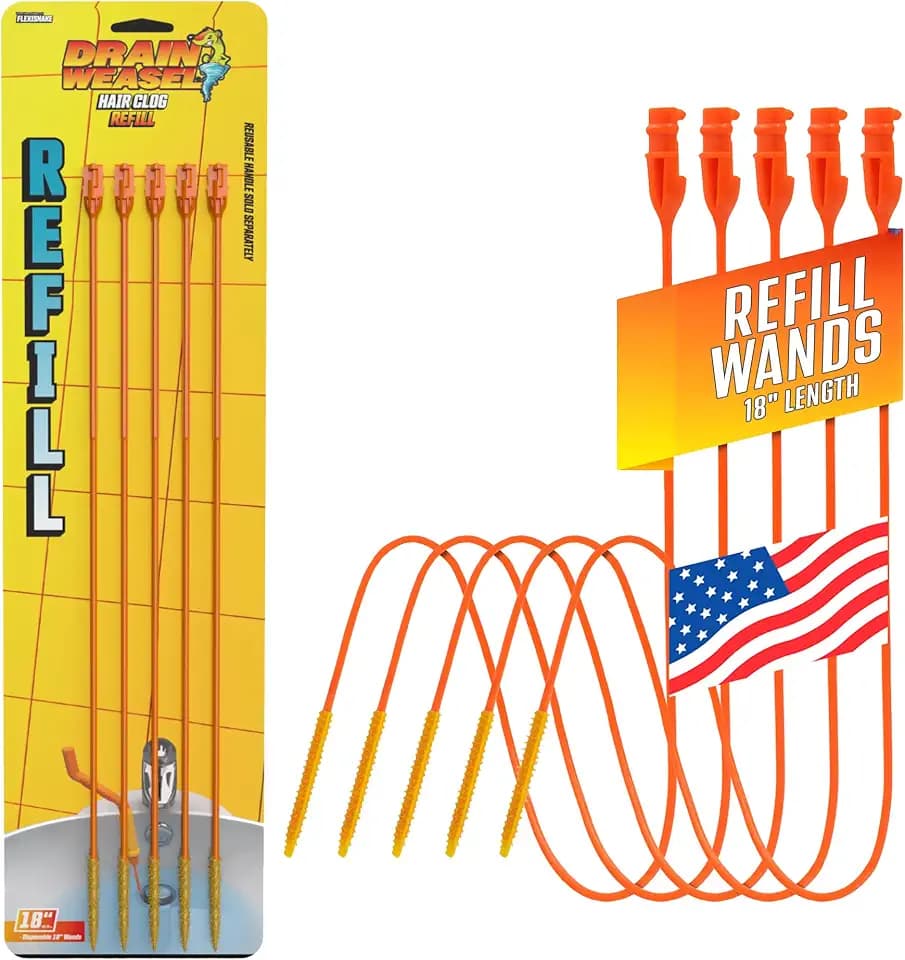 FlexiSnake Drain Weasel Refill for Sink Snake Hair Clog Remover, 5 Pack