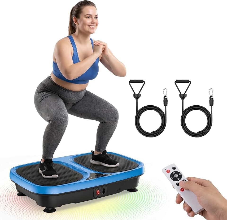 OLIXIS Vibration Plate Exercise Machine with 9 Auto Modes, Full Body Workout Vibrating Platform with LED Touch Screen & Pull Ropes for Weight Loss, Home Gym Fitness Equipment for Women Men