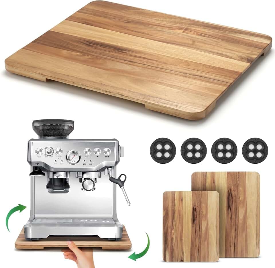 Appliance Slider 360° Rolling Tray for Countertop Coffee Maker Mat, Acacia