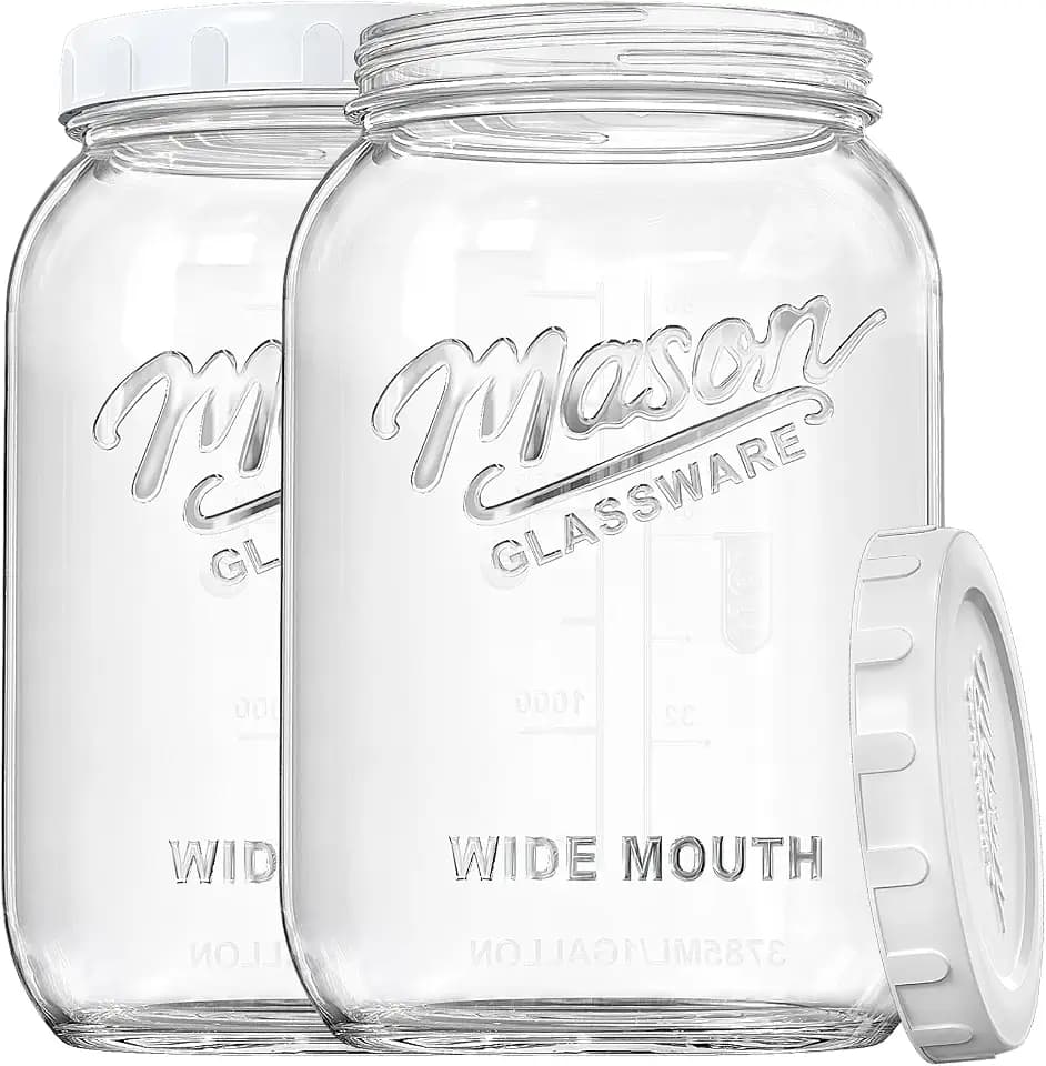 2 Pack Wide Mouth Mason Jars with Airtight Lid and Silicone Gasket