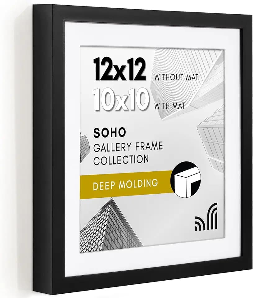 Americanflat 12x12 Deep Picture Frame - Matted to 10x10 - Black