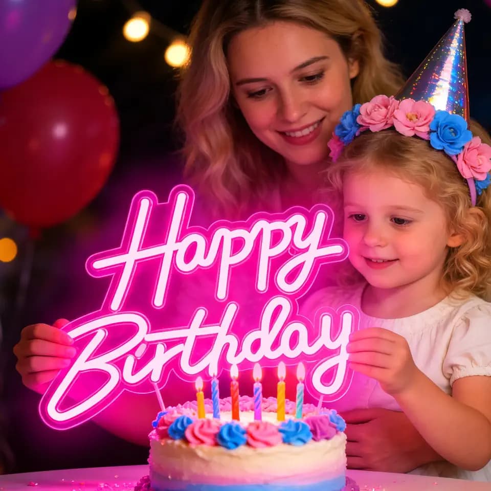 Large Happy Birthday Neon Sign, Happy Birthday Light Up Sign, USB Powered Neon Happy Birthday Sign, Led Sign for Backdrop, Birthday Party Decor, Wall Decor, Gifts, Celebration Decor 18.5*12.5 In Pink