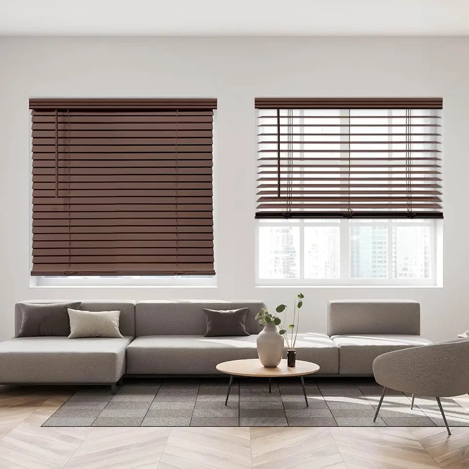 DEZ FURNISHINGS Cordless 2" Signature Faux Wood Blind, 30" W x 48" H, Bark Brown