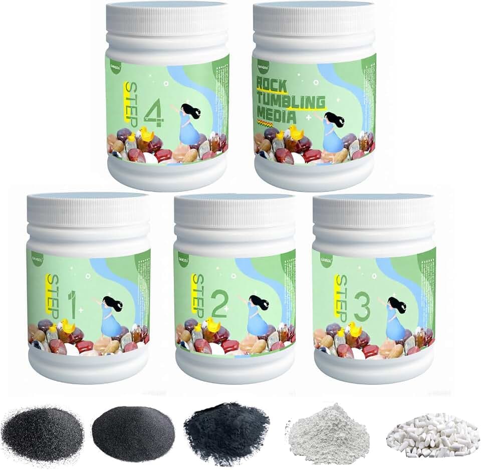 5 LBS Rock Tumbler Grit Set + Ceramic Filler Media, Rock Tumbler Grit Refill Kit,4-Steps Supplies for Tumbling and Polishing Stones and Gems