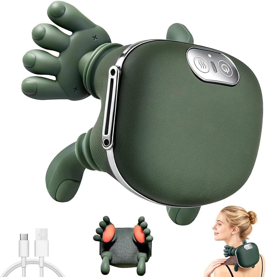 4D Bionische Hand Nackenmassagegerät, Massagegerät Nacken mit 3 Stufen und 2 Temperaturstufen Wärme für Rücken und Nacken, Tragbares Nacke-n und Schulter Shiatsu Massagegerät für Zuhause, Büro & Reise