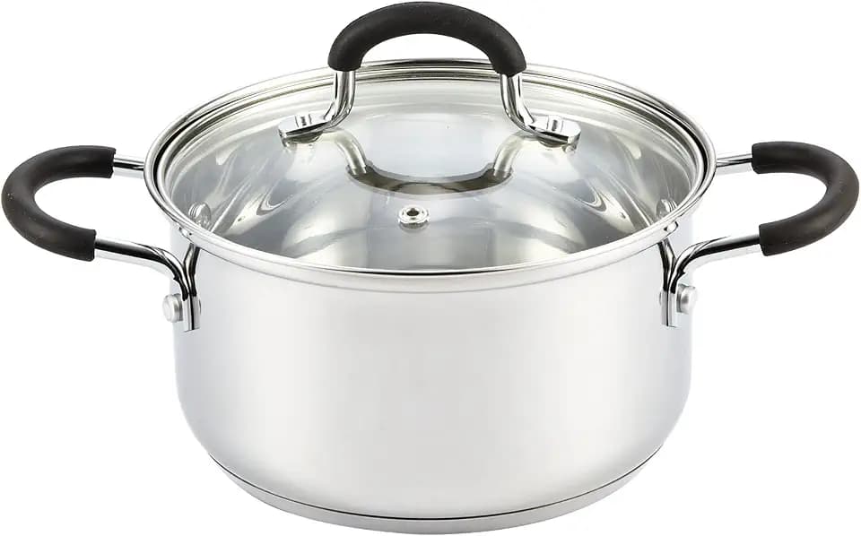 Cook N Home Professional 3 Quart Stainless Steel Stock Pot with Lid, Cooking Pot with Stay-Cool Handles, Stockpot for Pasta, Spaghetti, Compatible with Most Stovetops, Dishwasher Safe