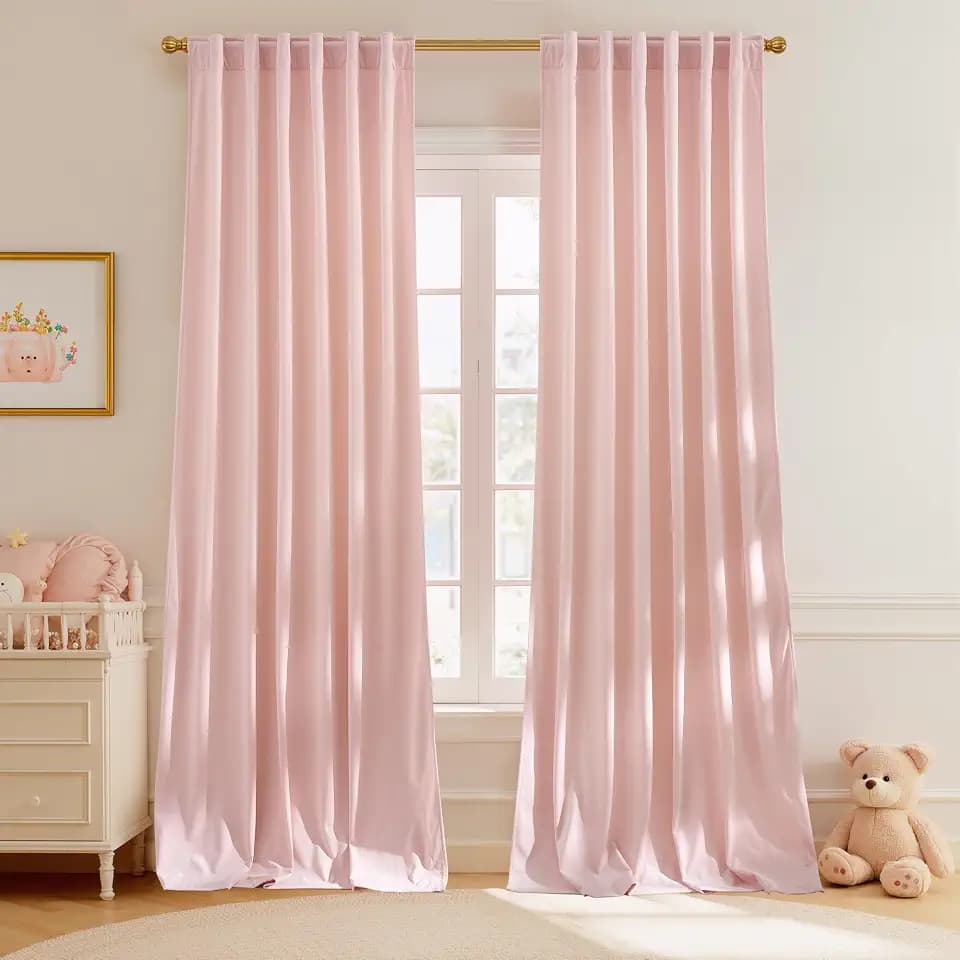 StangH Baby Pink Velvet Curtains Back Tab for Nursery, W52 x L96, 2 Panels